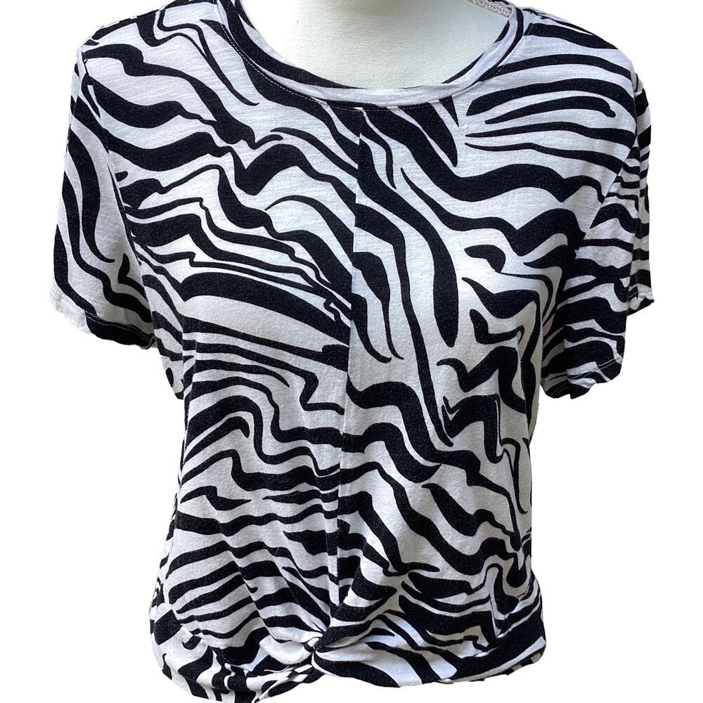 Sanctuary Women's Zebra Stripe Twist Front Short Sleeve Crewneck Top XL